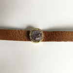 Brown Leather Bracelet with Amethyst Druise Stone