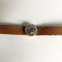 Brown Leather Bracelet with Amethyst Druise Stone