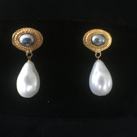 White / Grey Pearl Clip Earrings - Large