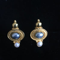 White / Grey Pearl Clip Earrings - Small
