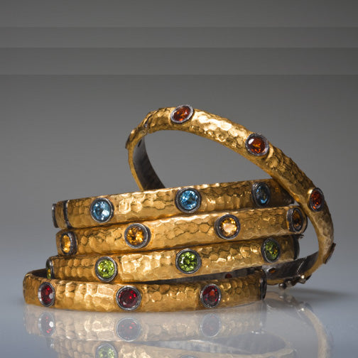Hammered Gold Bracelet with Garnet Hue Citrine & Silver Bangle - 24K –  Mediterra Collection LLC