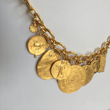 Mixed Metal Coin Necklace with Dangling coins down the back