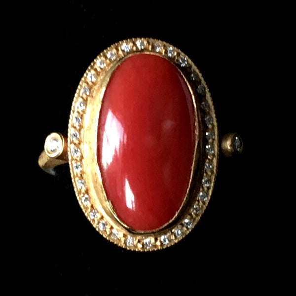 Vibrant Orange Coral ring with Hint of Diamonds