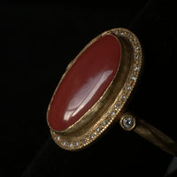 Vibrant Orange Coral ring with Hint of Diamonds