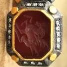 Red agate Pegasus intaglio cufflinks with gold, silver & diamond accents