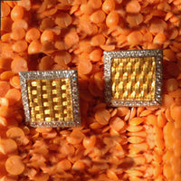 Basket weaved gold cufflinks w/ white gold and diamonds