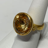 Brilliant Cut Citrine Cocktail Ring - 24K Gold with Diamond Accents