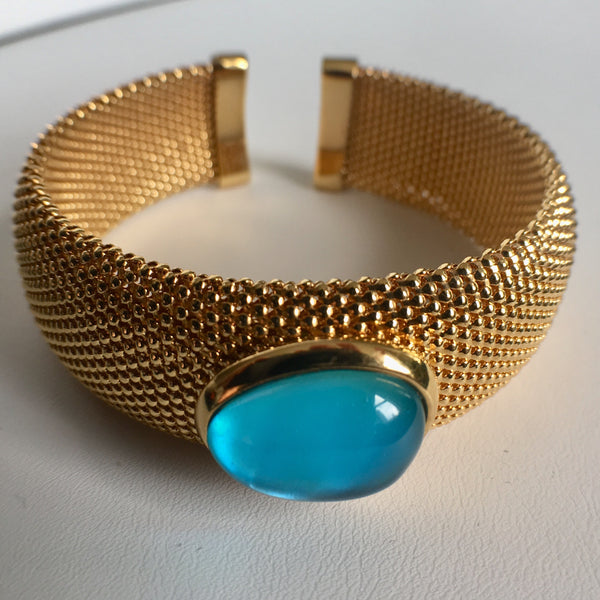 Stunning Blue Quartz Mesh Cuff Bracelet